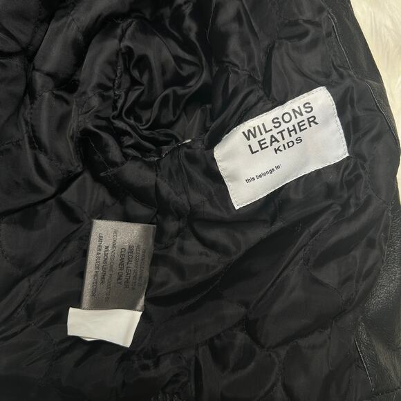 WILSONS LEATHER Black Leather Biker Jacket Kids Size XS Moto Striped Motorcycle - Picture 6 of 10